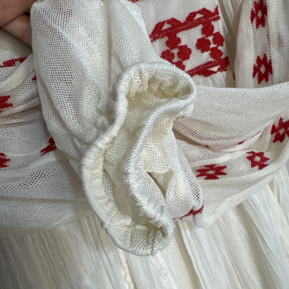 NWT Free People Women Need Me Mini Flowy Dress Ivory Long Sleeve Red Embroidery - Picture 6 of 16